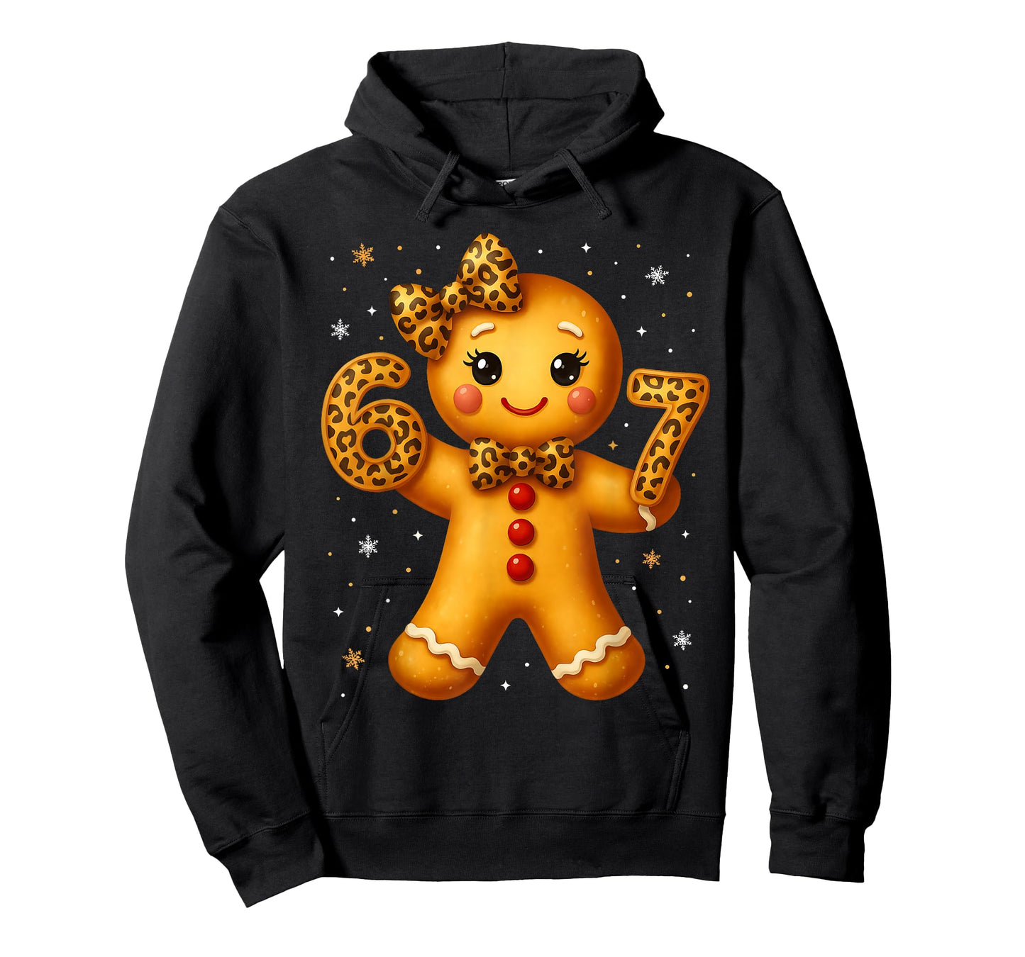 Christmas Funny Gingerbread Six Seven 67 Leopard Bow Girl T-Shirt