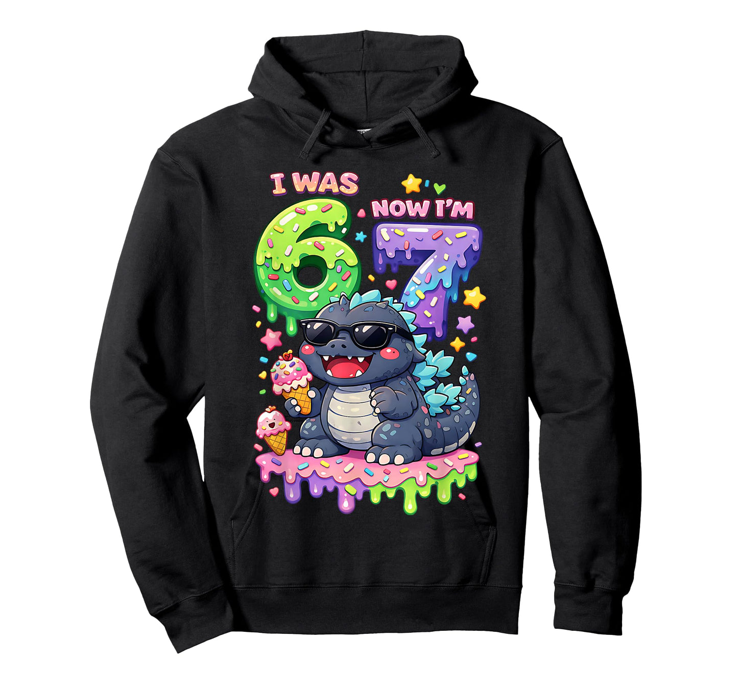 I was 6 Now I'm 7 Birthday 67 Meme Kaiju Ice Cream Kawaii T-Shirt