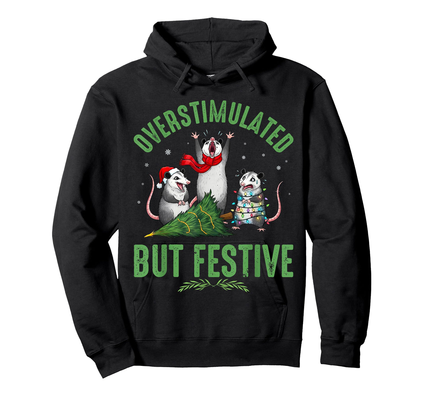 Funny Overstimulated But Festive Christmas Possum Holiday T-Shirt