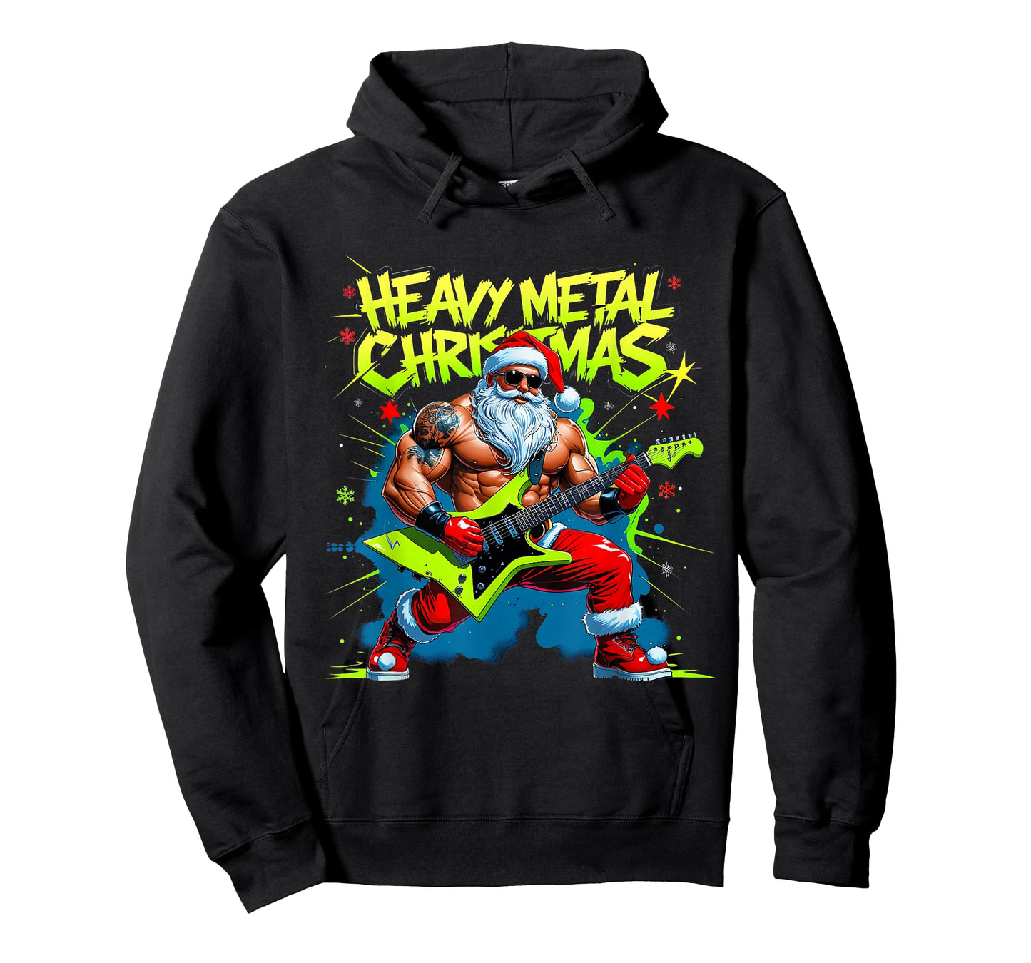 Heavy Metal Christmas Santa Rock Guitar Design T-Shirt