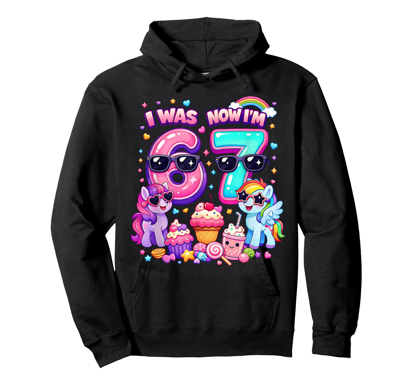 I was 6 Now I'm 7 Magical Rainbow Pony 67 Meme Kids Birthday T-Shirt