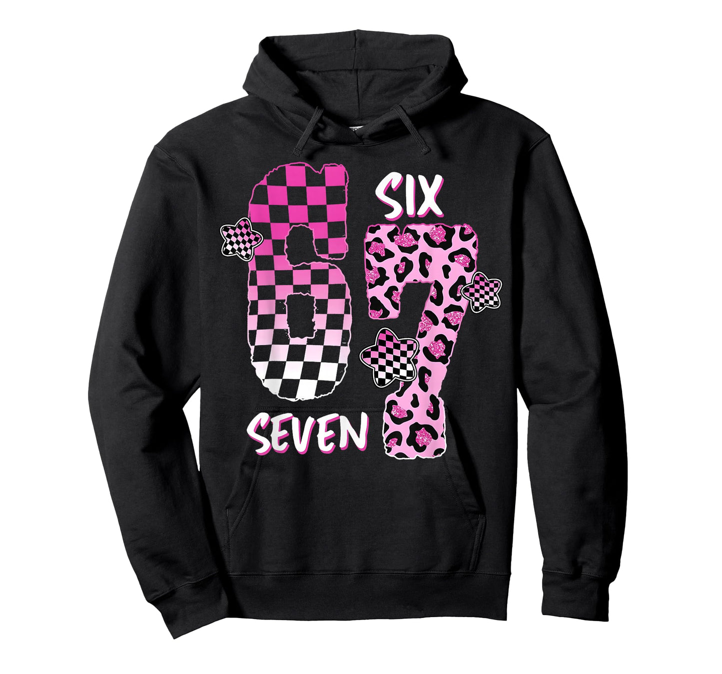 Pink Checker Leopard 6 7 Funny Six Seven Meme Girl Women T-Shirt