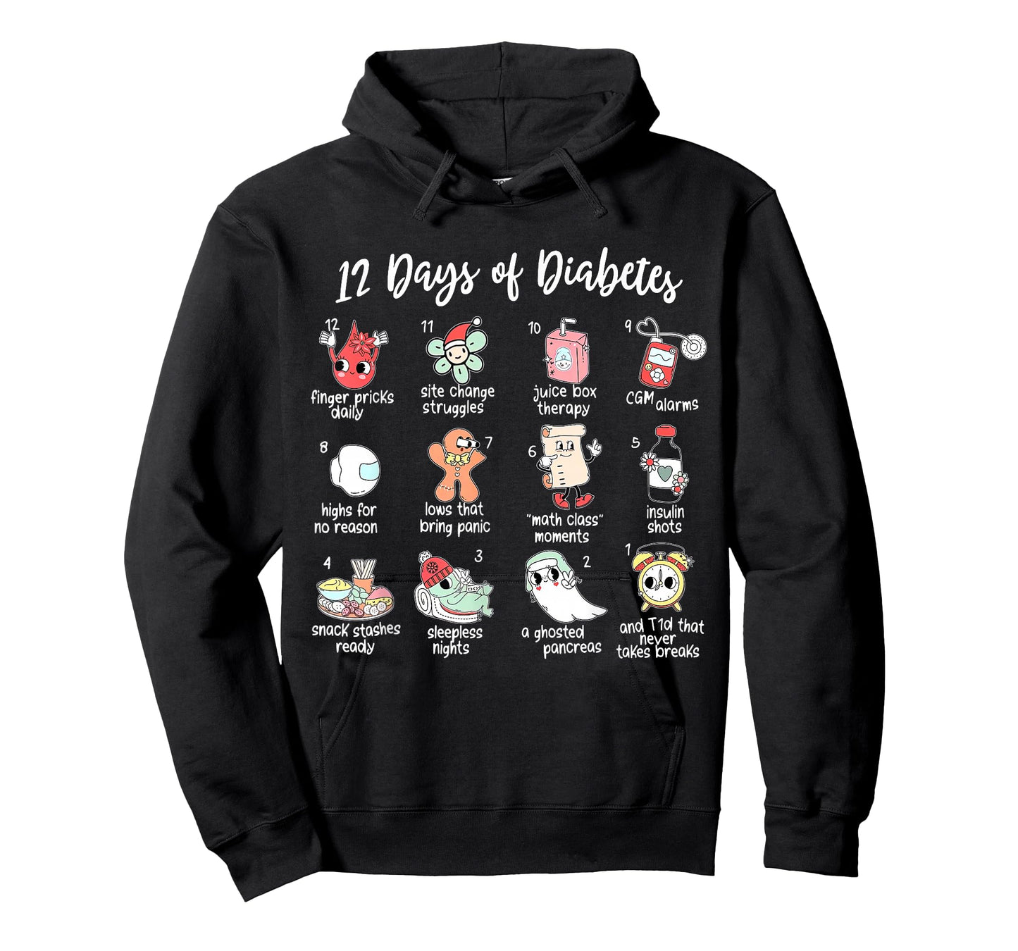 12 Days of Diabetes Christmas T1D Diabetic Type 1 Awareness T-Shirt