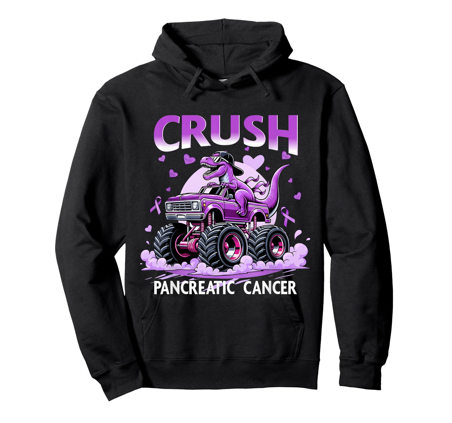 Crush Pancreatic Cancer Dino Truck Purple Ribbon Support T-Shirt