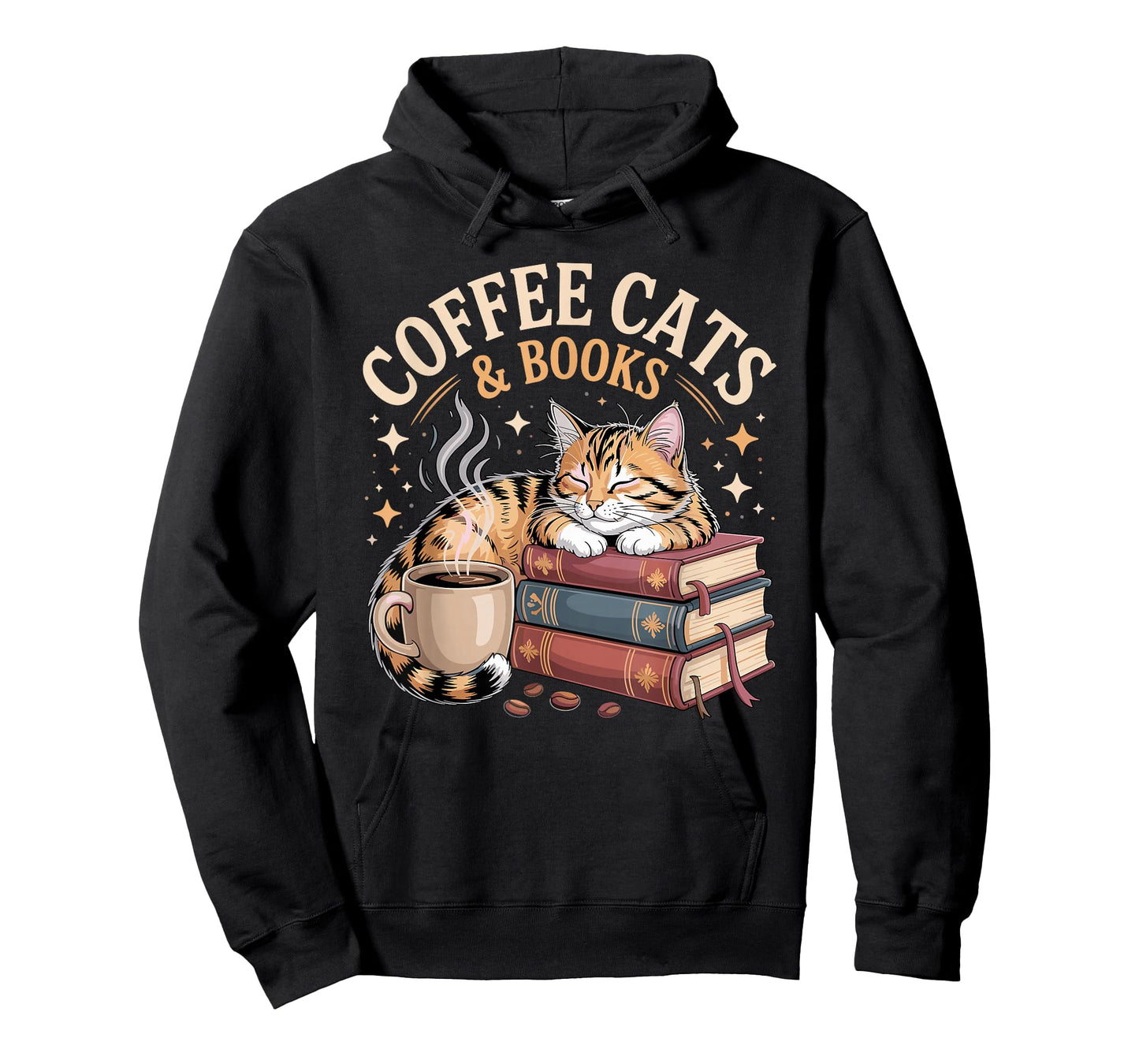 Cozy Reading Cat Coffee and Books Lover Artwork T-Shirt