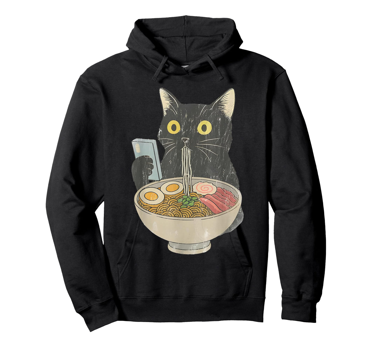 Kawaii Cat Eating Ramen Noodles with Phone Funny Anime Cats T-Shirt