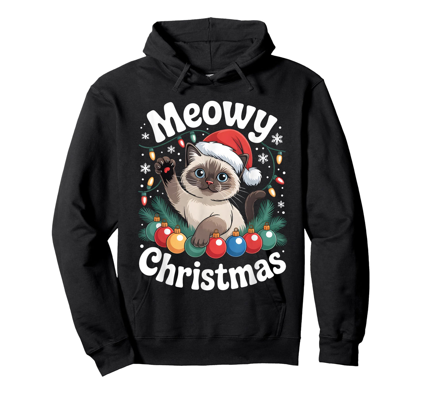 Siamese Cat Meowy Christmas Cute Santa Hat Holiday Funny T-Shirt