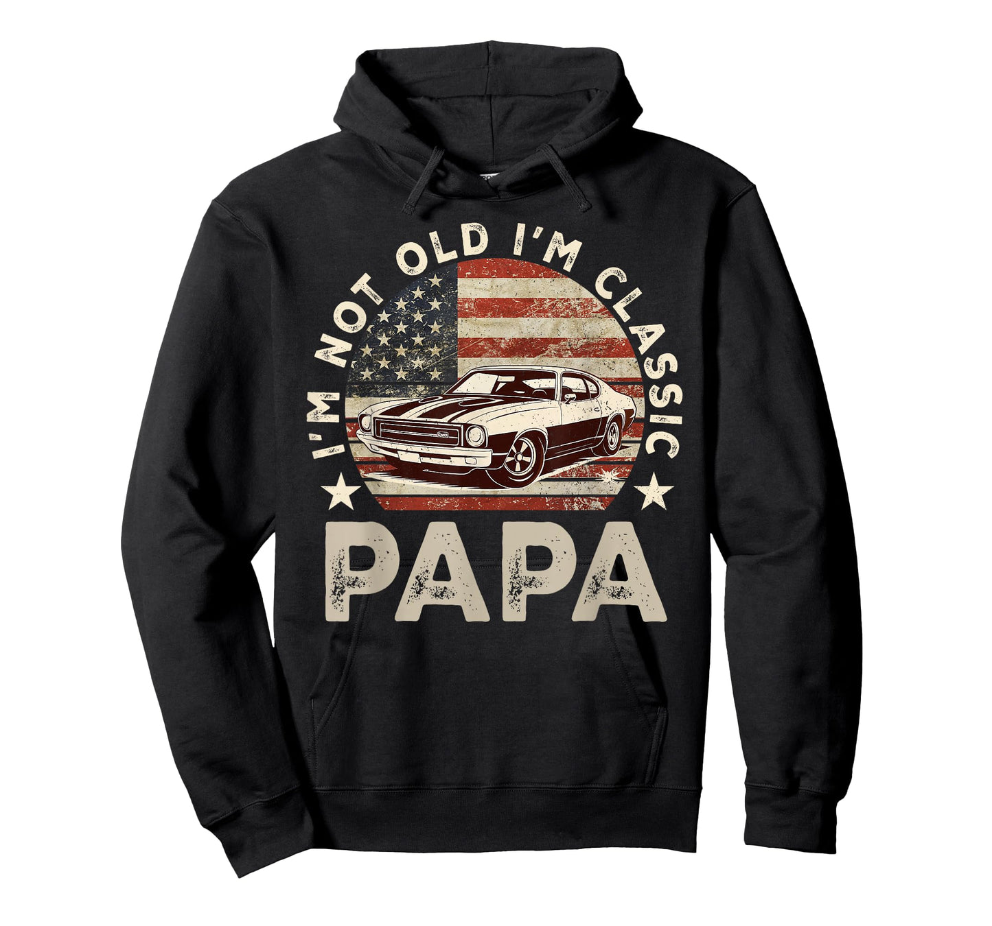 Funny Old Car Classic American US Flag Mens Dad Papa Grandpa T-Shirt