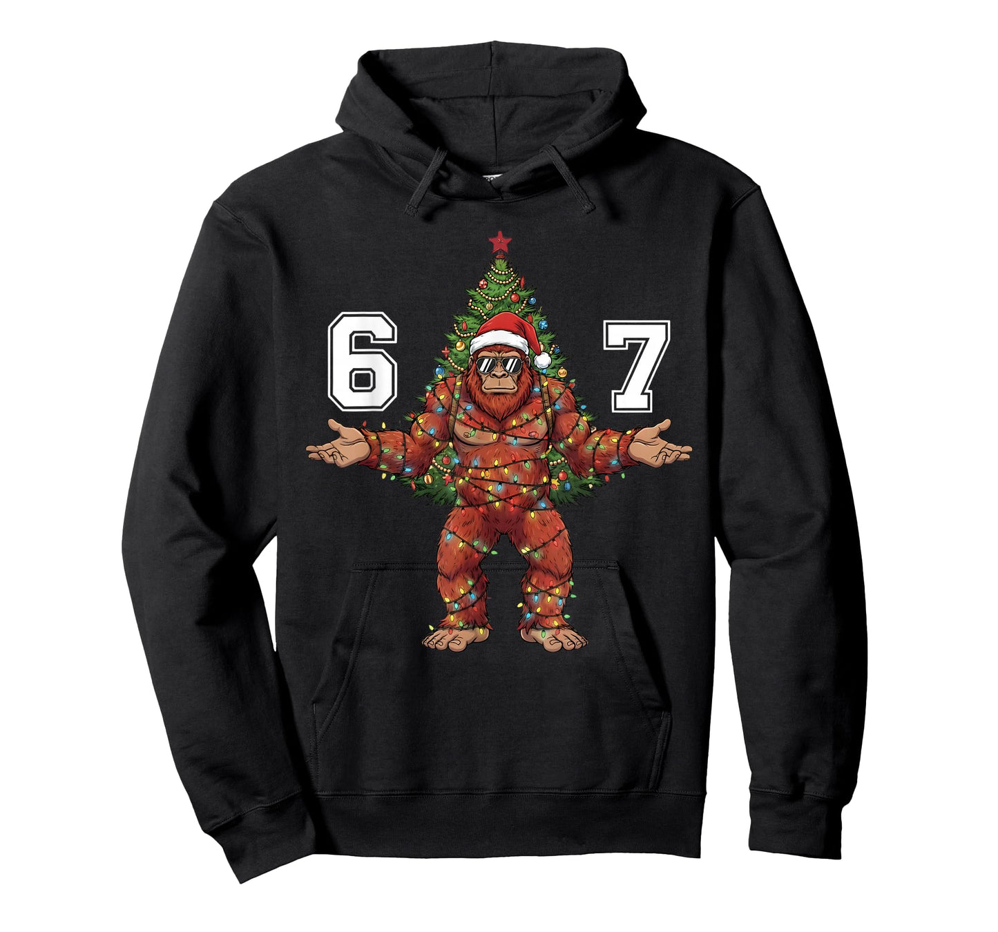 Santa Bigfoot 67 Christmas Tree Xmas Lights Funny Sasquatch T-Shirt