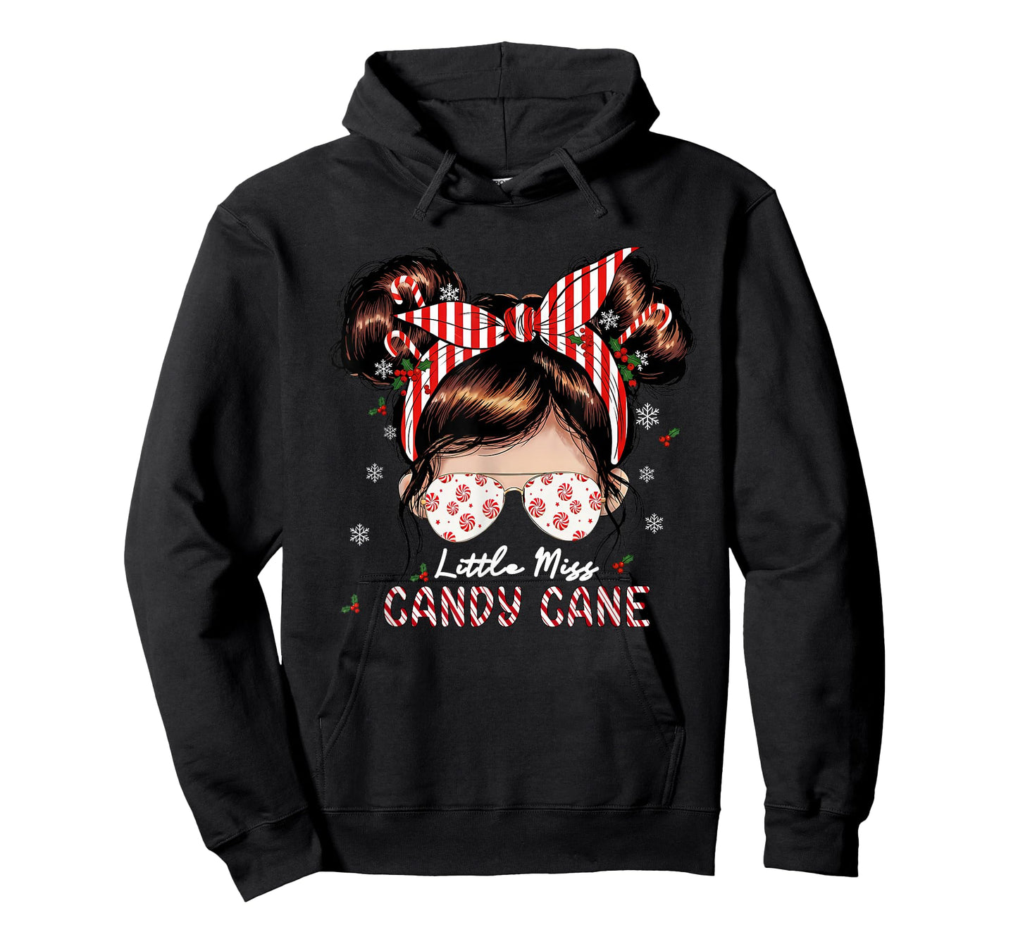 Little Miss Candy Cane Christmas Messy Bun Toddler Girl Kids T-Shirt