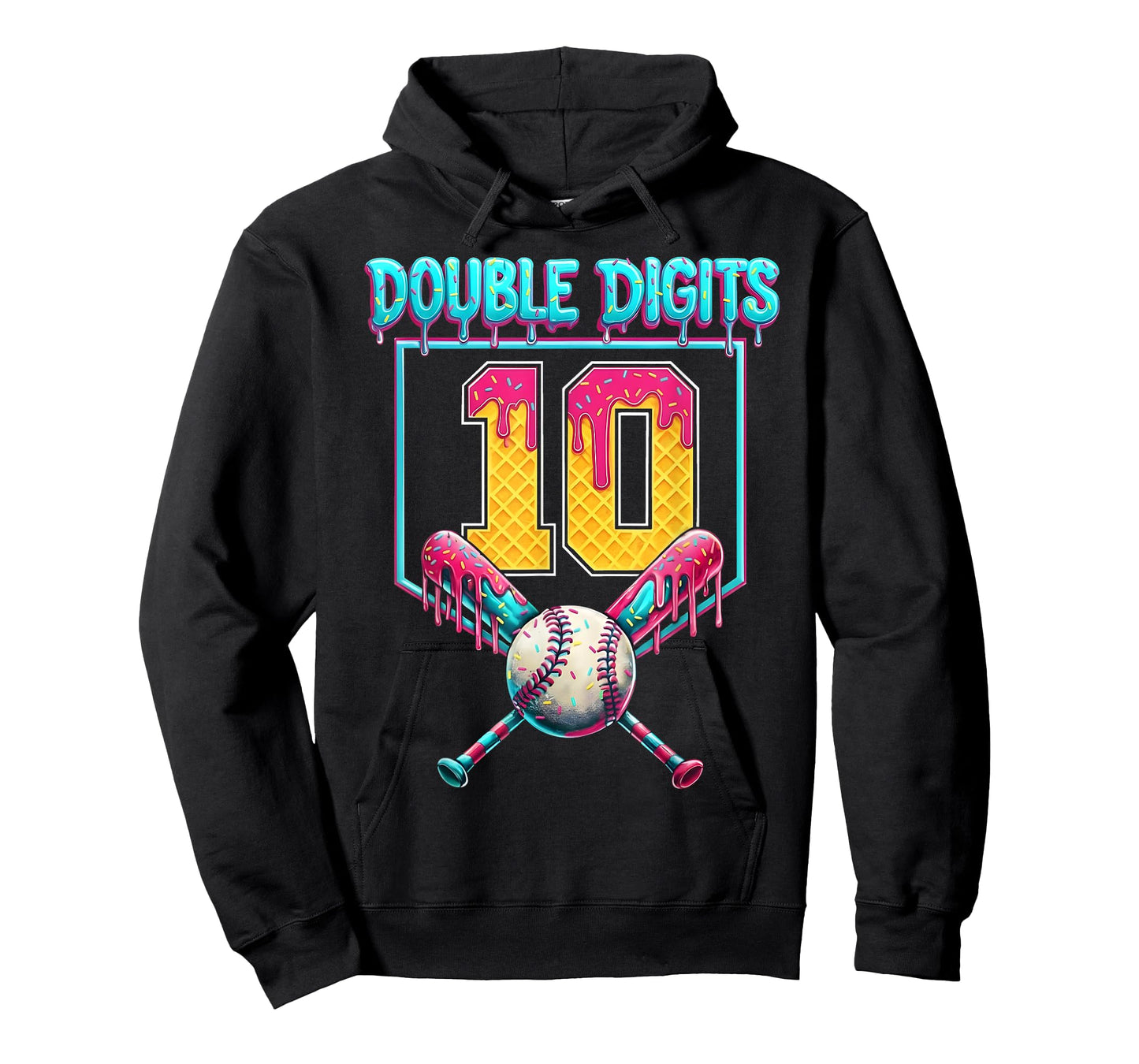 Baseball 10th Birthday Ice Cream Drip for Boys Girls Kids T-Shirt
