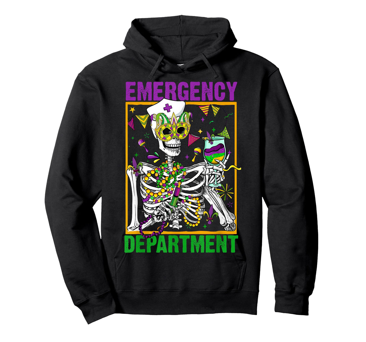 Skeleton Emergency Department Mardi Gras ER Nurse New Orlean T-Shirt