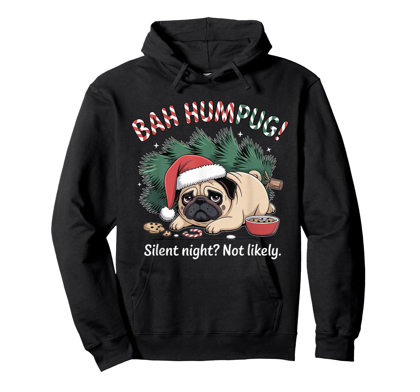 Bah Humbug Cute Christmas Pug for Holiday Haters Sarcastic T-Shirt