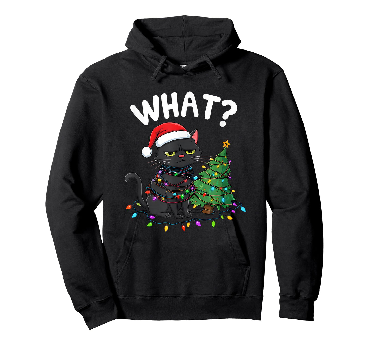 Funny Black Cat What? Christmas Tree Funny Cat Lover T-Shirt