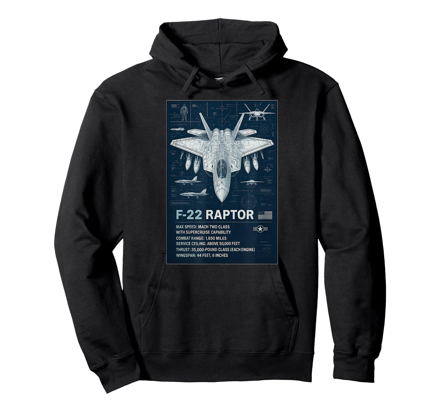 F-22 Raptor Blueprint Technical Schematic - Aviation Art T-Shirt