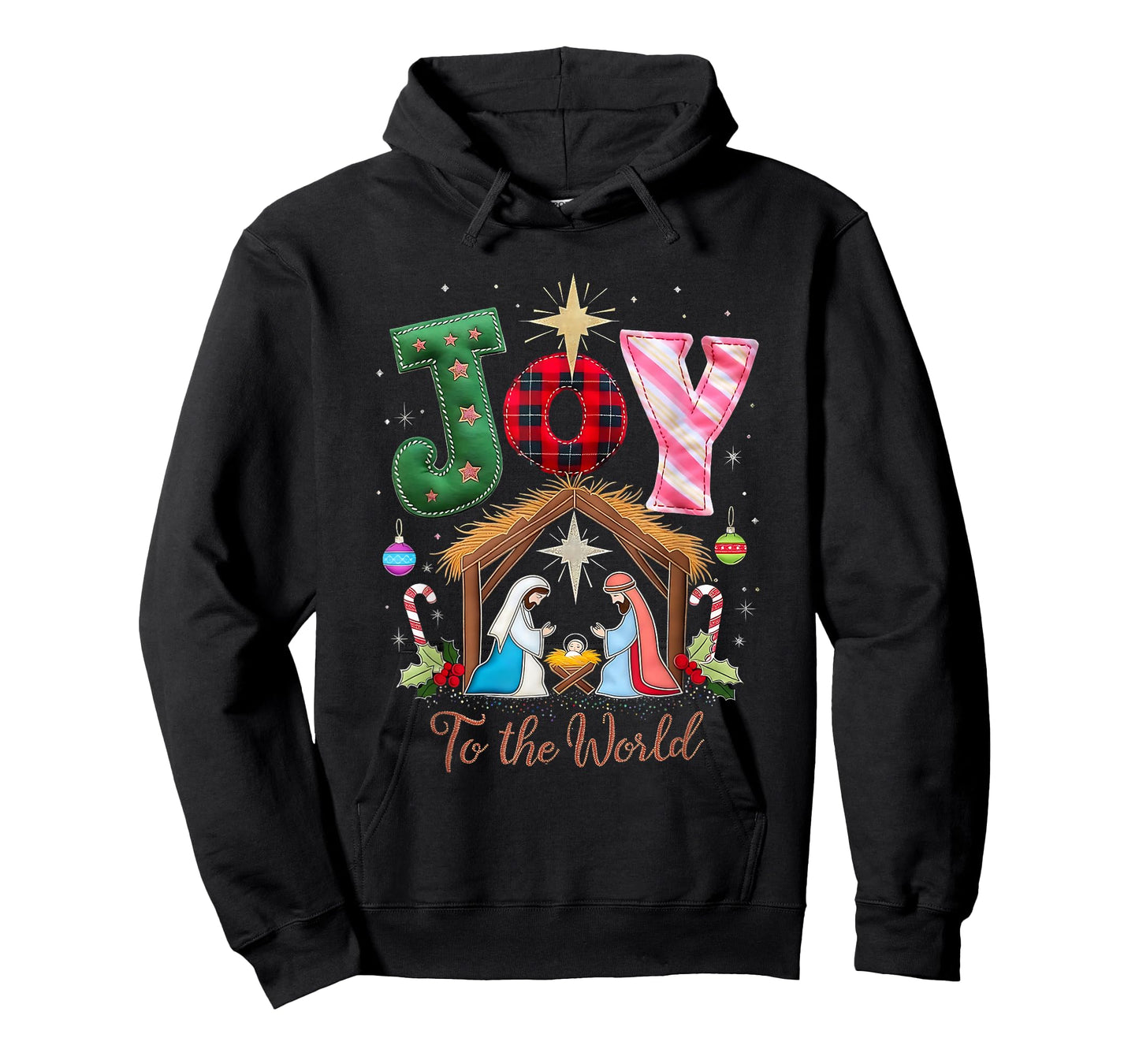 Joy to The World Patchwork Nativity Christmas T-Shirt