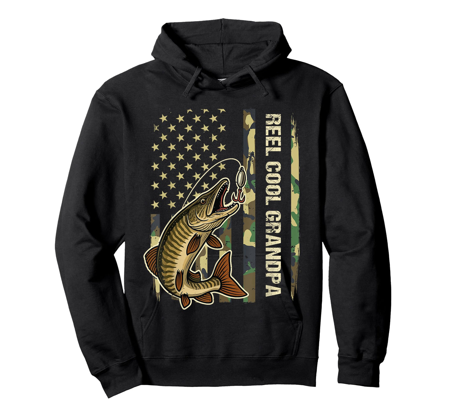 Reel Cool Grandpa Muskie Fishing Fisherman American Flag T-Shirt