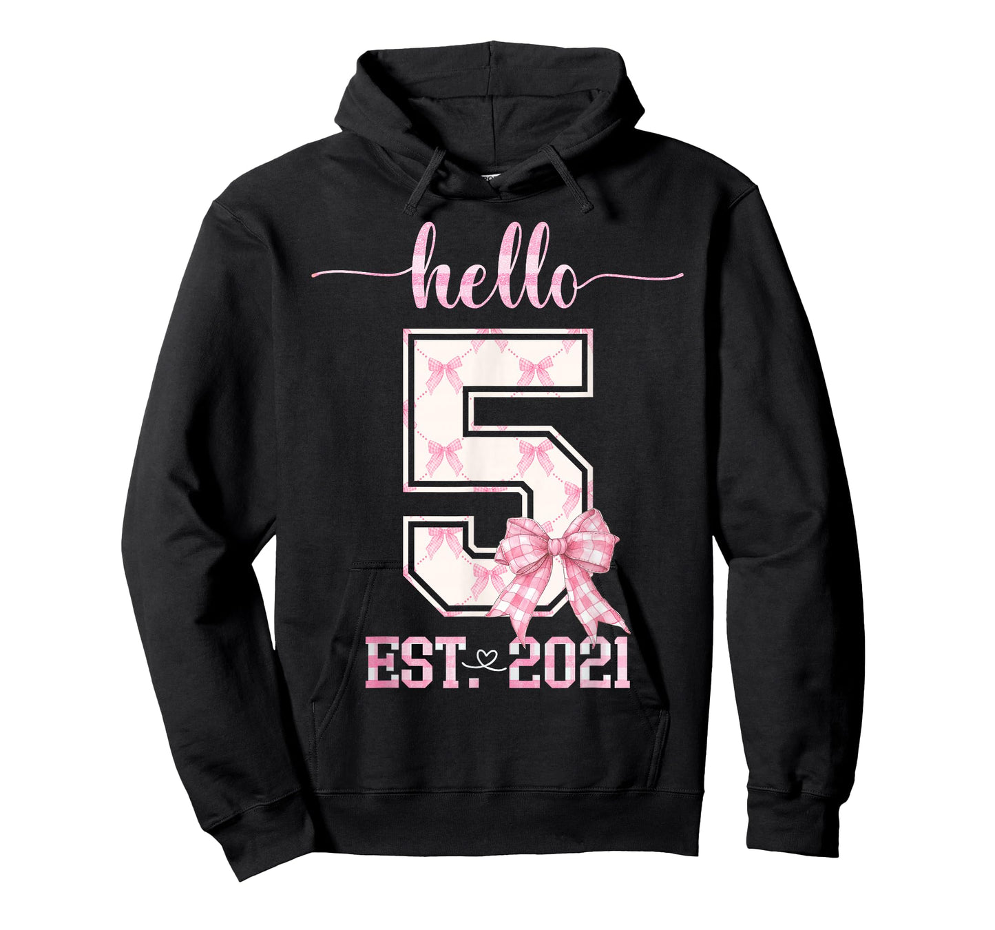 Hello 5 Est 2021 5th Birthday Girl Cute Pink Coquette Bow T-Shirt