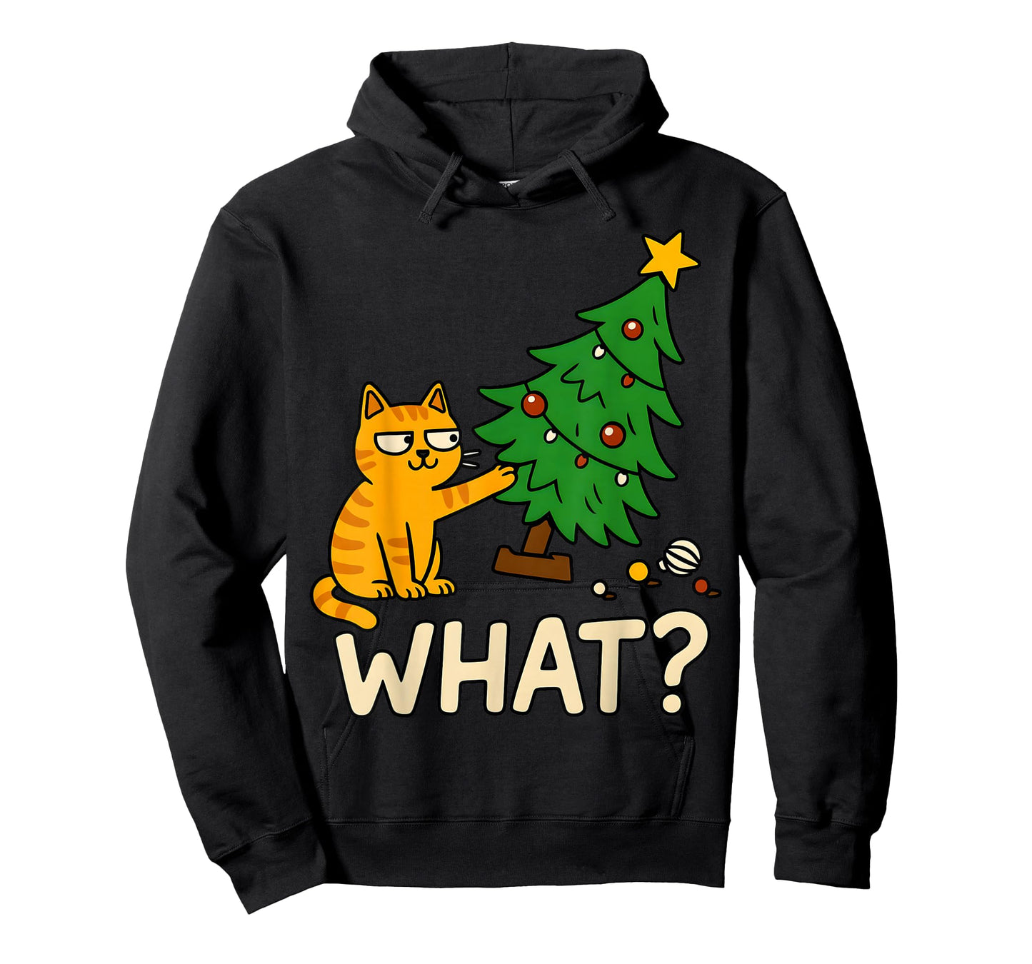 Tabby Cat Xmas Cat Pushing Christmas Tree Over Cat What? T-Shirt