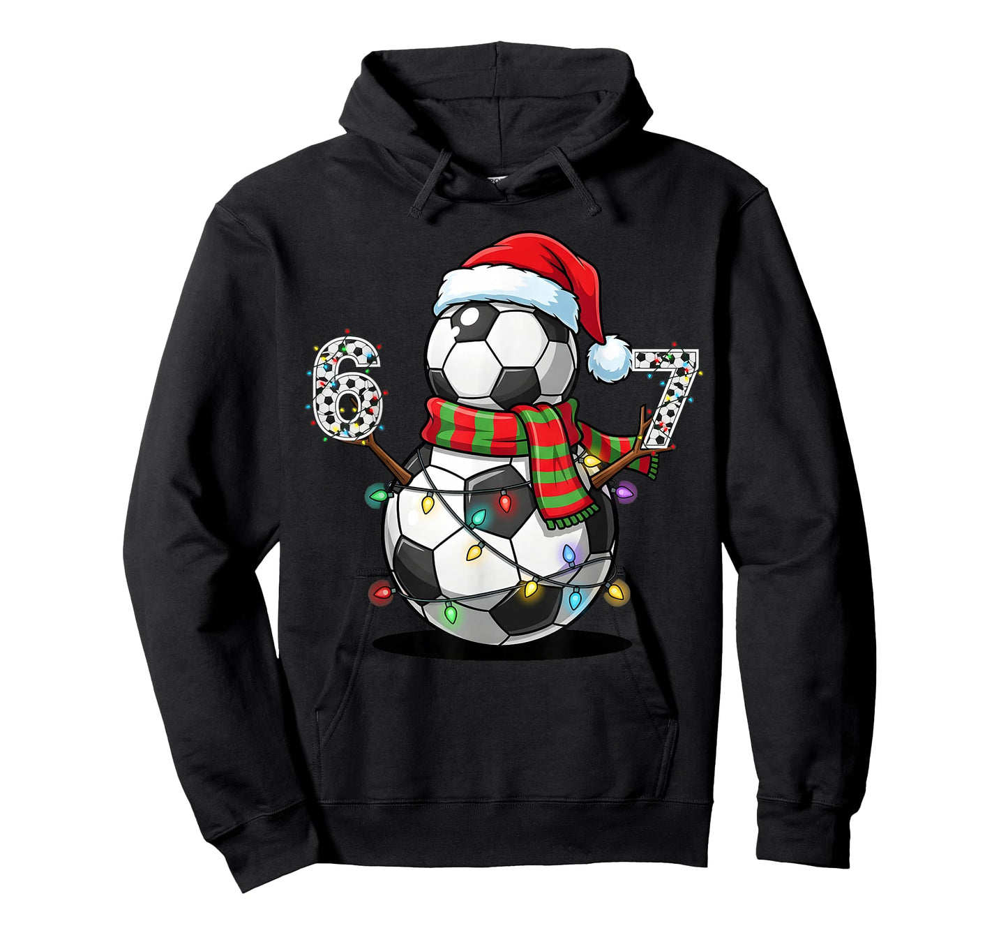 Soccer Snowman 67 Christmas Santa Hat Lights Holiday Season T-Shirt