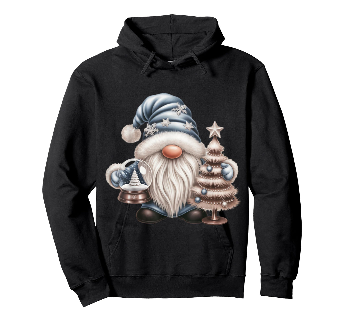 Blue Christmas Gnome with Tree and Snow Globe T-Shirt