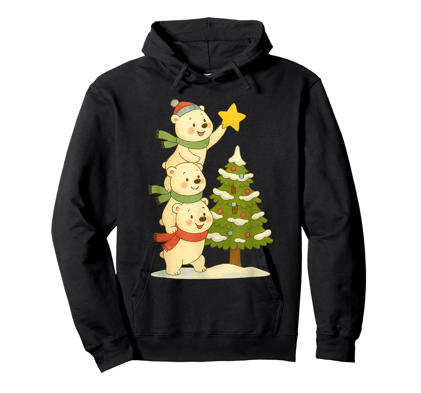 Cute Polar Bear Stacking Star on Tree Christmas T-Shirt