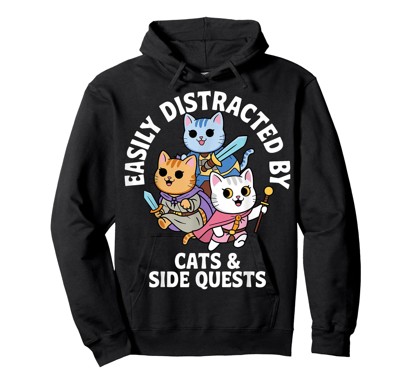 Easily Distracted by Cats & Side Quests Role-Playing Fantasy T-Shirt
