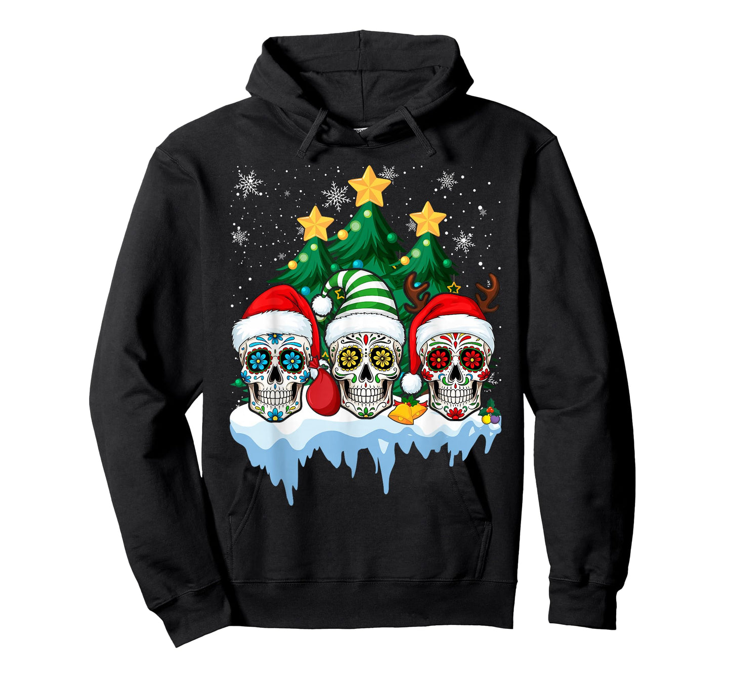 Mexican Calavera Santa Flower Sugar Skull Christmas T-Shirt