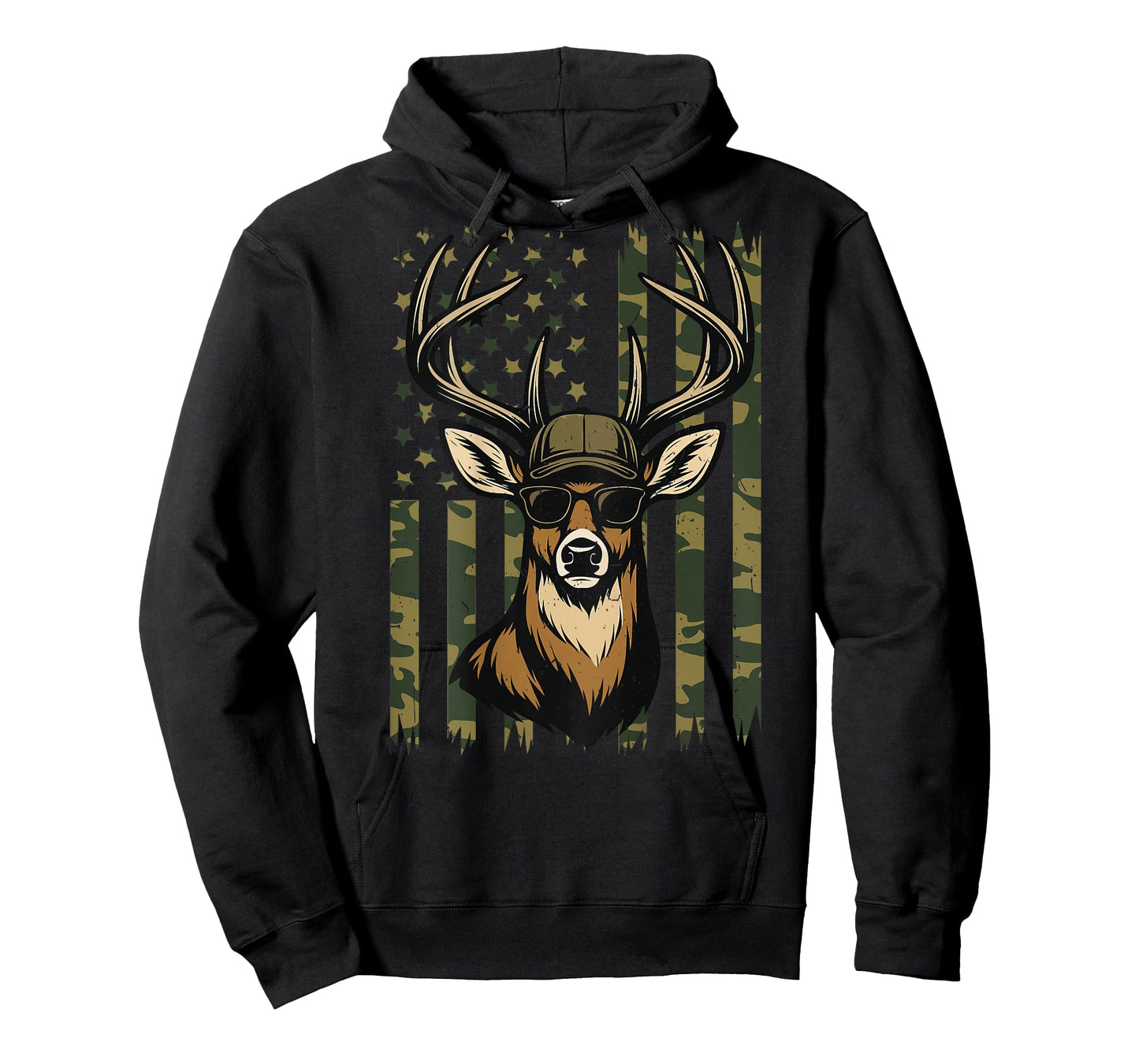 Men Camo Deer Hunting American Flag Whitetail Buck Youth Boy T-Shirt