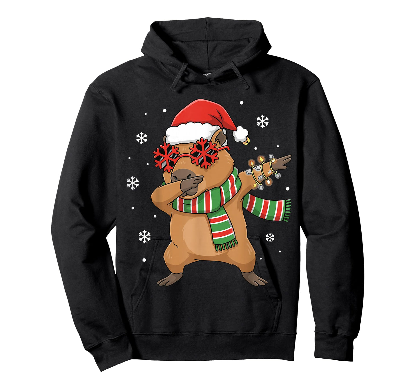 Dabbing Capybara Christmas Santa Hat Funny Holiday Design T-Shirt