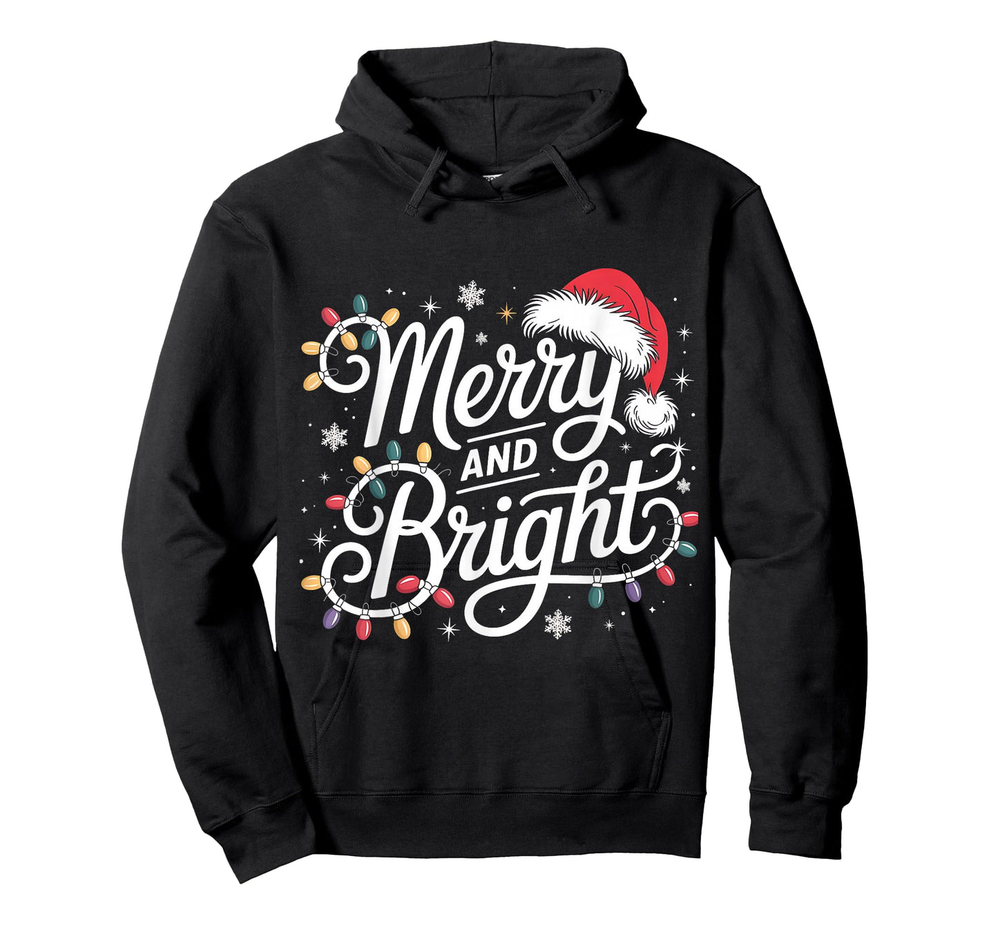 Merry and Bright Lights Red Santa Hat Xmas Family Men Women T-Shirt