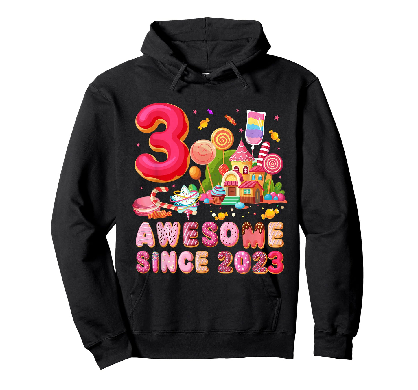 Awesome Since 2023 Candy Theme 3 Year Old Girl Birthday T-Shirt