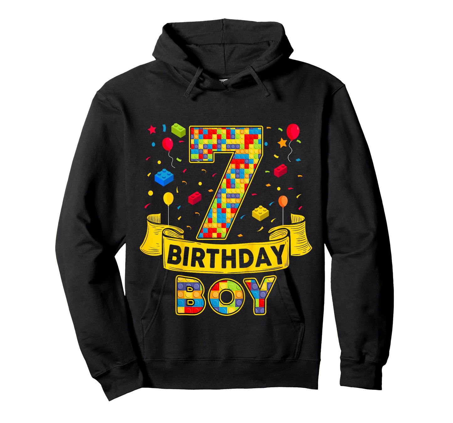 7th Birthday Boy Brick Block Seven Bday 7yr Old Birthday Boy T-Shirt