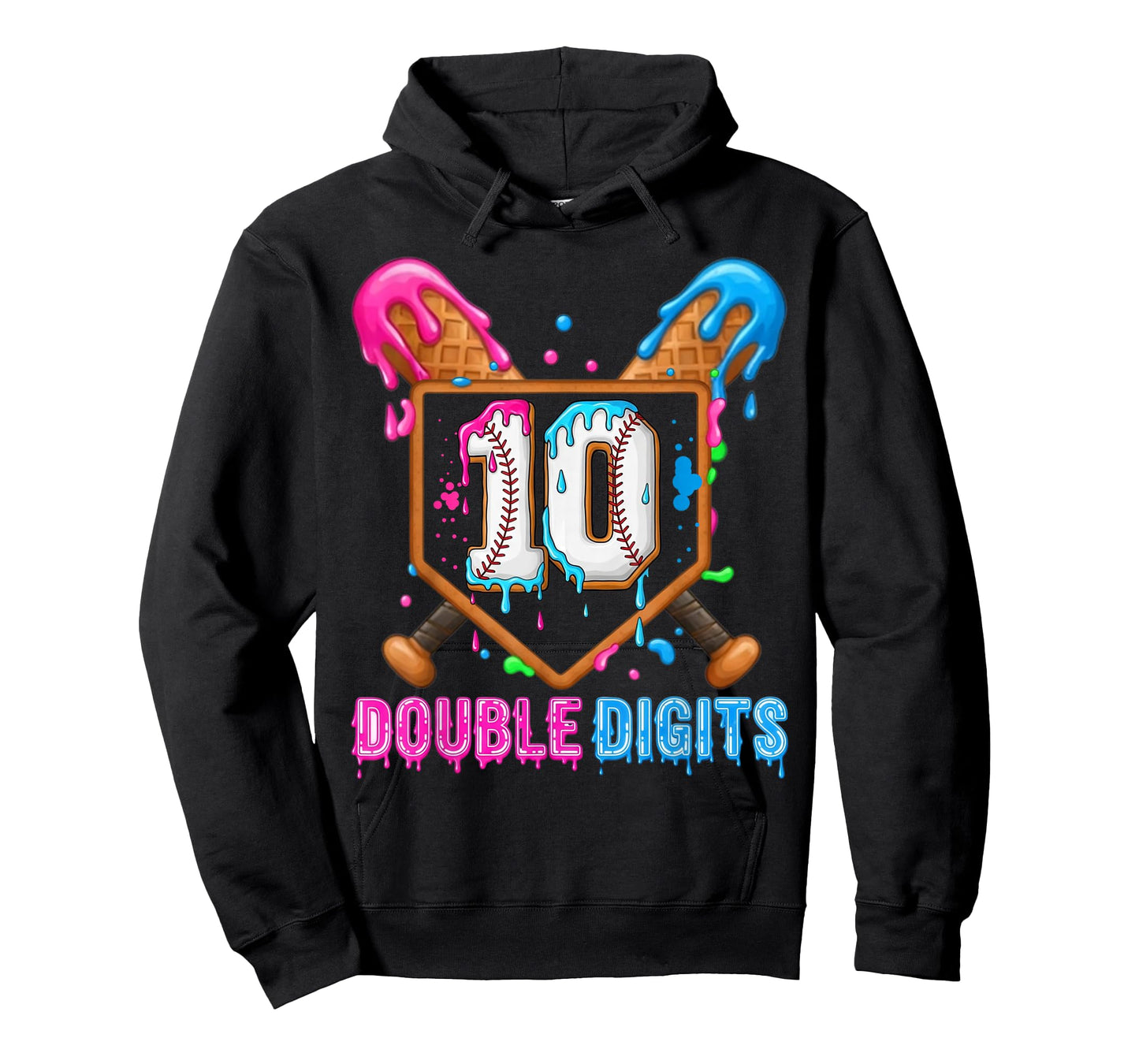 Baseball Drip 10th Birthday Boy Double Digits Ice Cream Drip T-Shirt