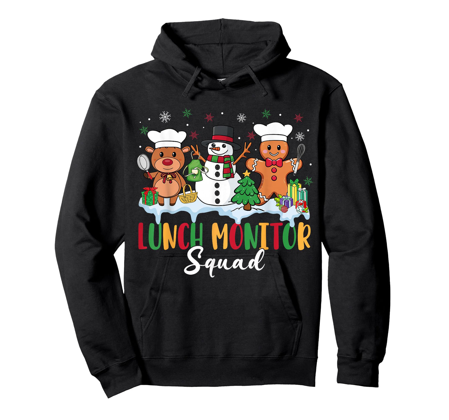Lunch Monitor Squad Reindeer Snowman Gingerbread Christmas T-Shirt