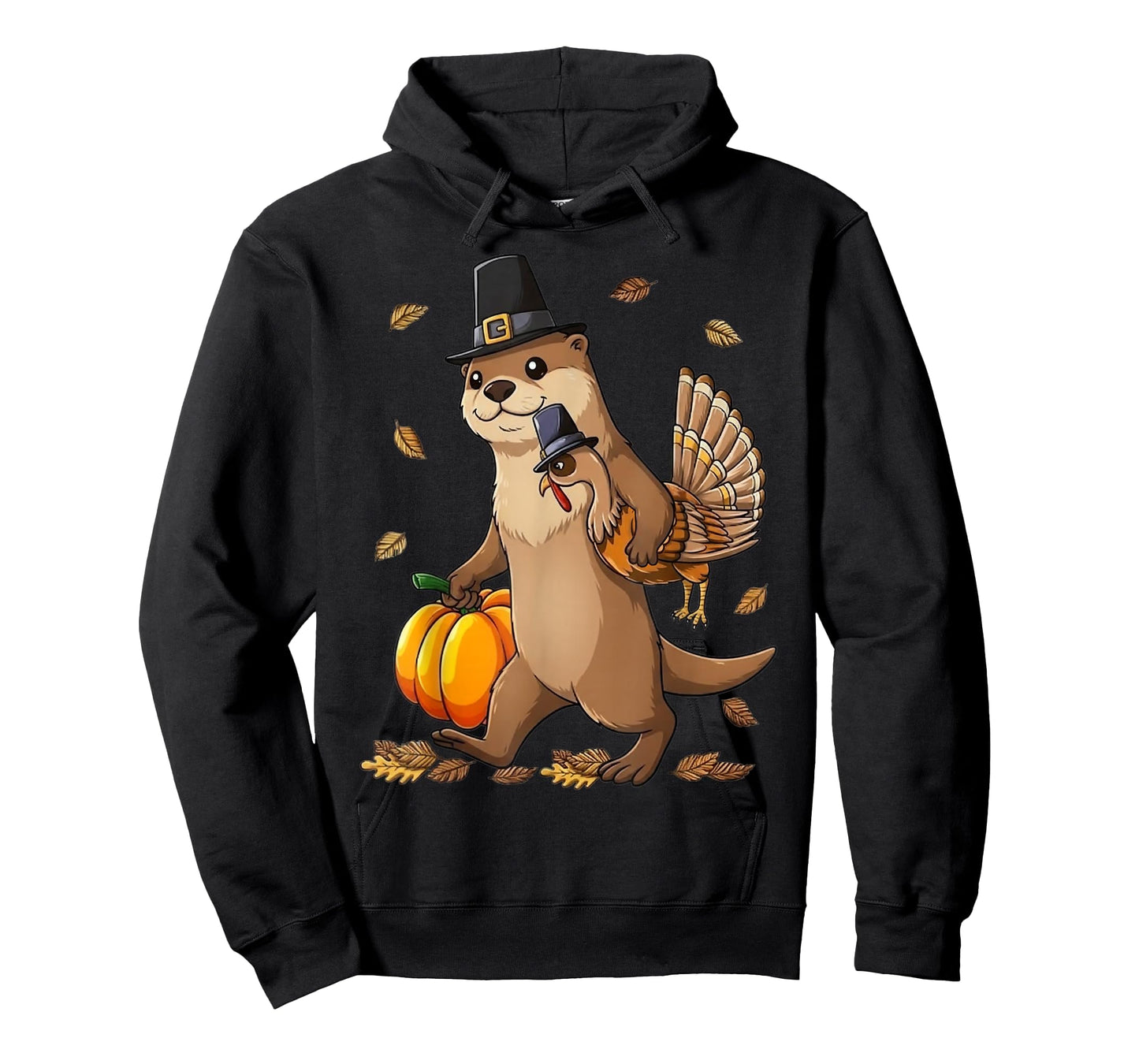 Funny Otter Turkey Pumpkin Thanksgiving Gift Men Women Kid T-Shirt