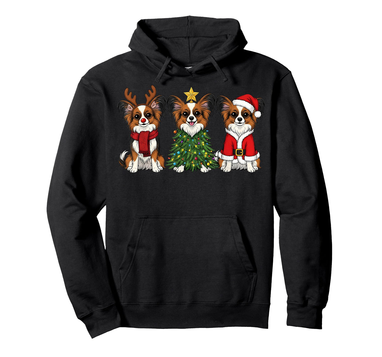 Retro Christmas Papillon Dog Lover Santa Reindeer T-Shirt