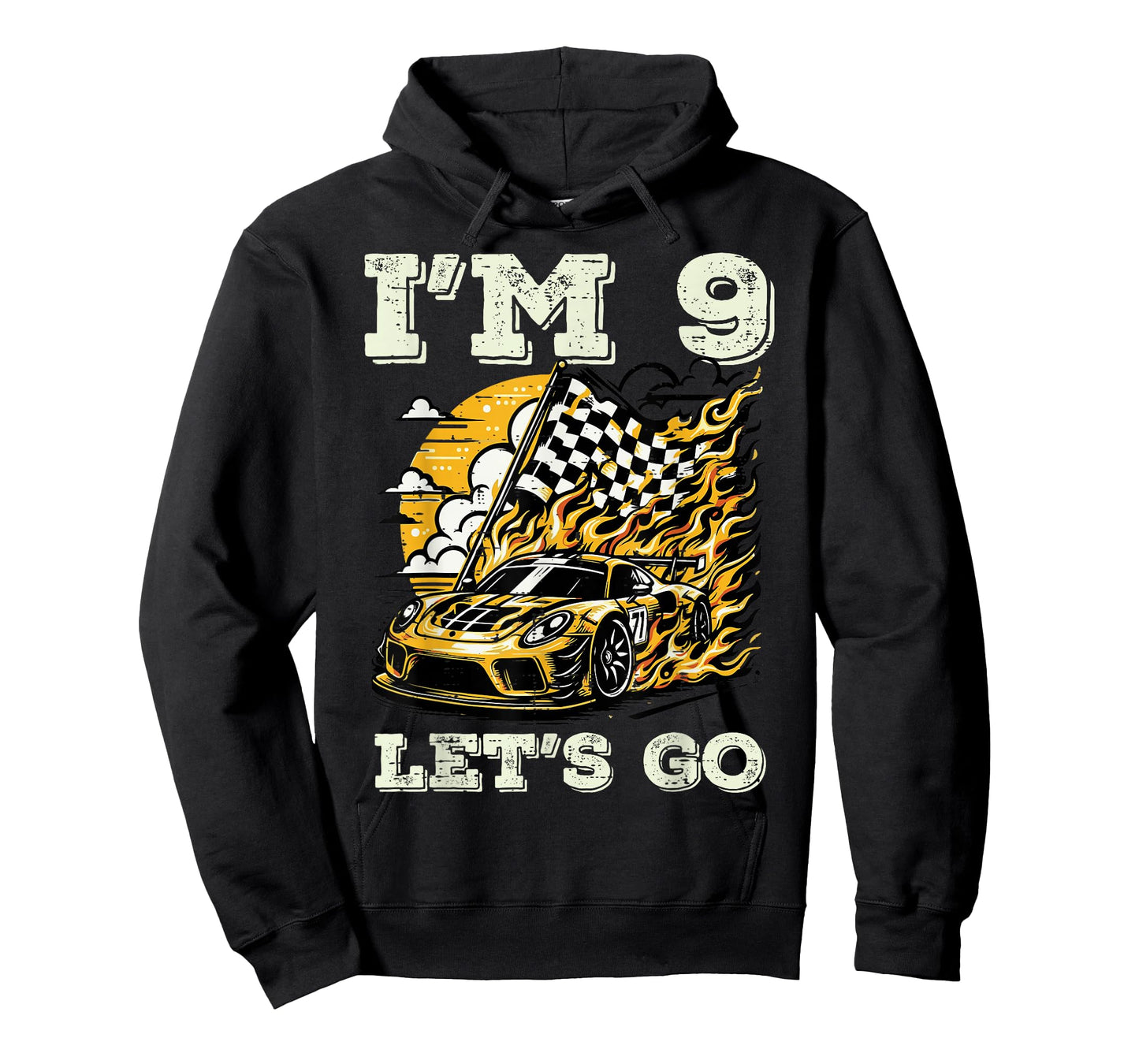 9th Birthday Race Car Flag Im 9 Years Old Bday Boys Kids T-Shirt