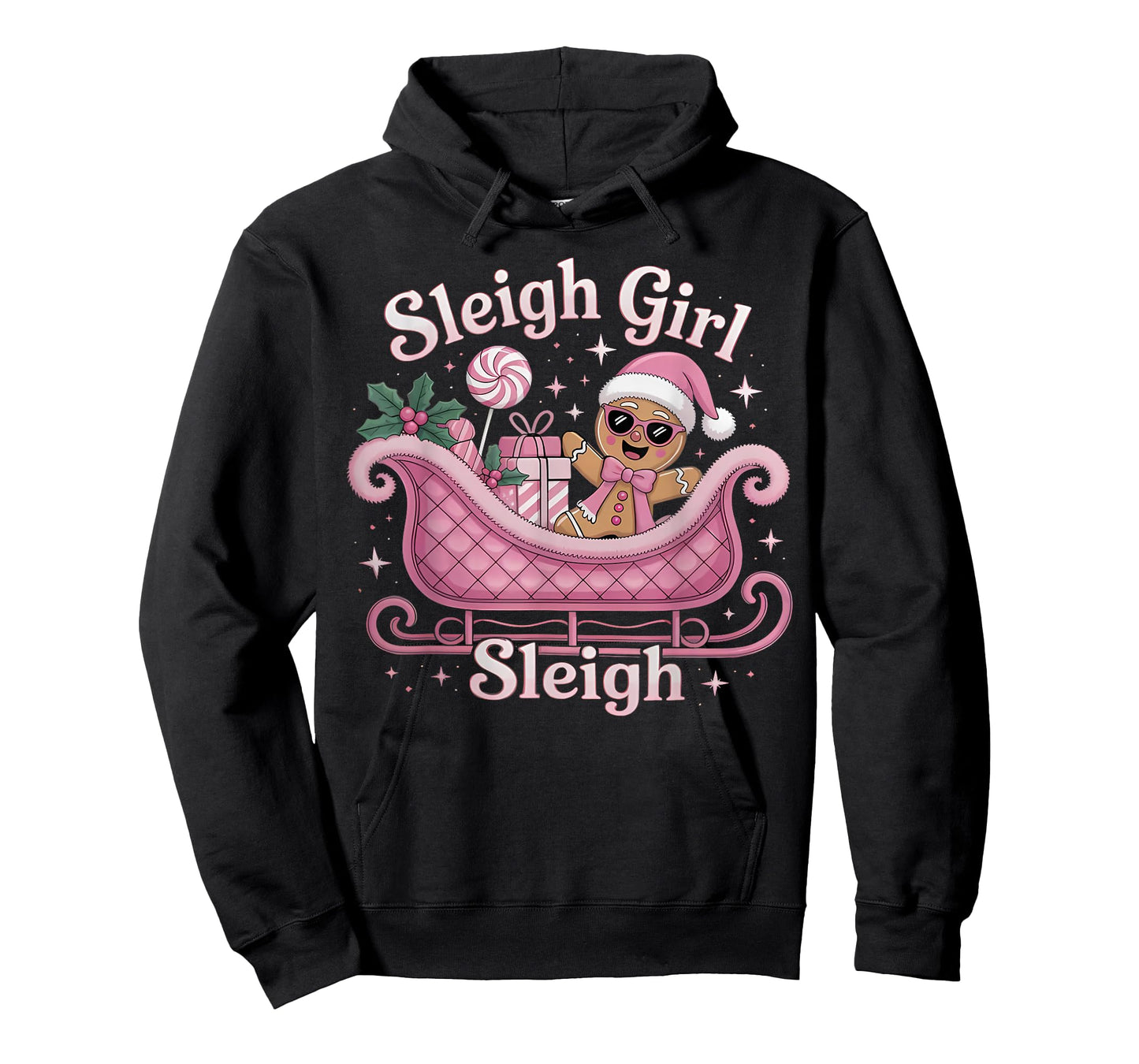 Groovy Pink Christmas Candy Sleigh Girl Gingerbread Holiday T-Shirt