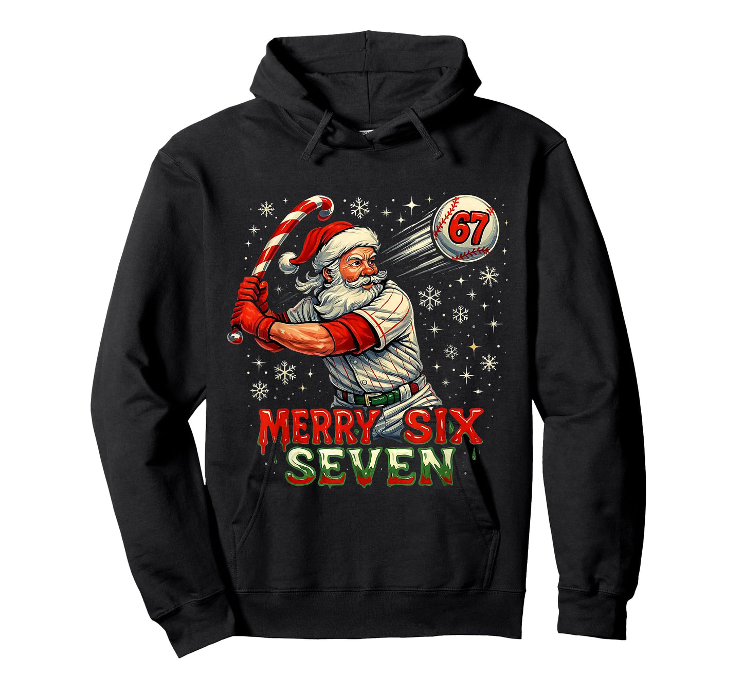 Merry Six Seven Funny Baseball Santa Christmas Design T-Shirt