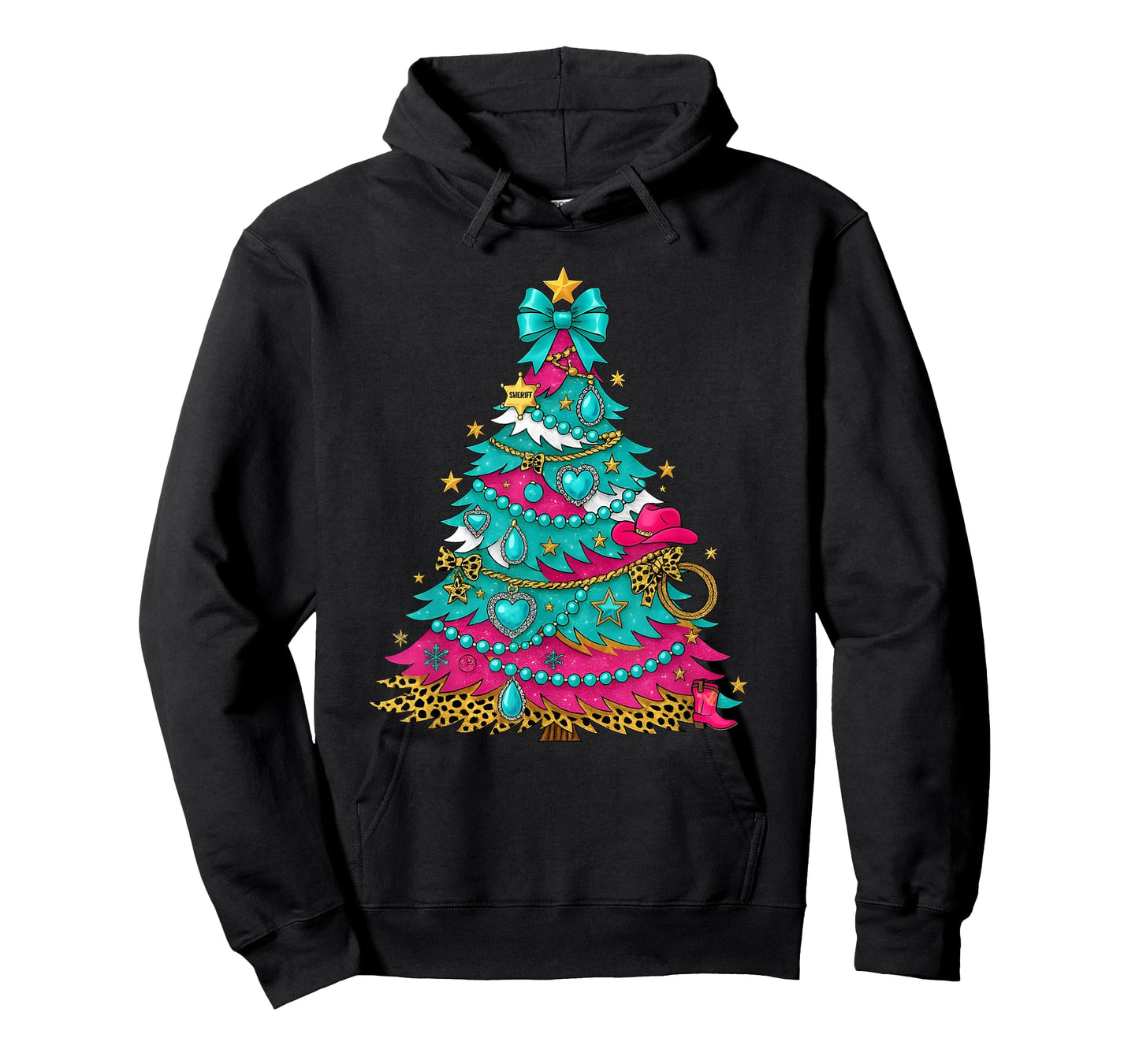 Cowgirl Christmas Tree Turquoise Pink Western Holiday Design T-Shirt