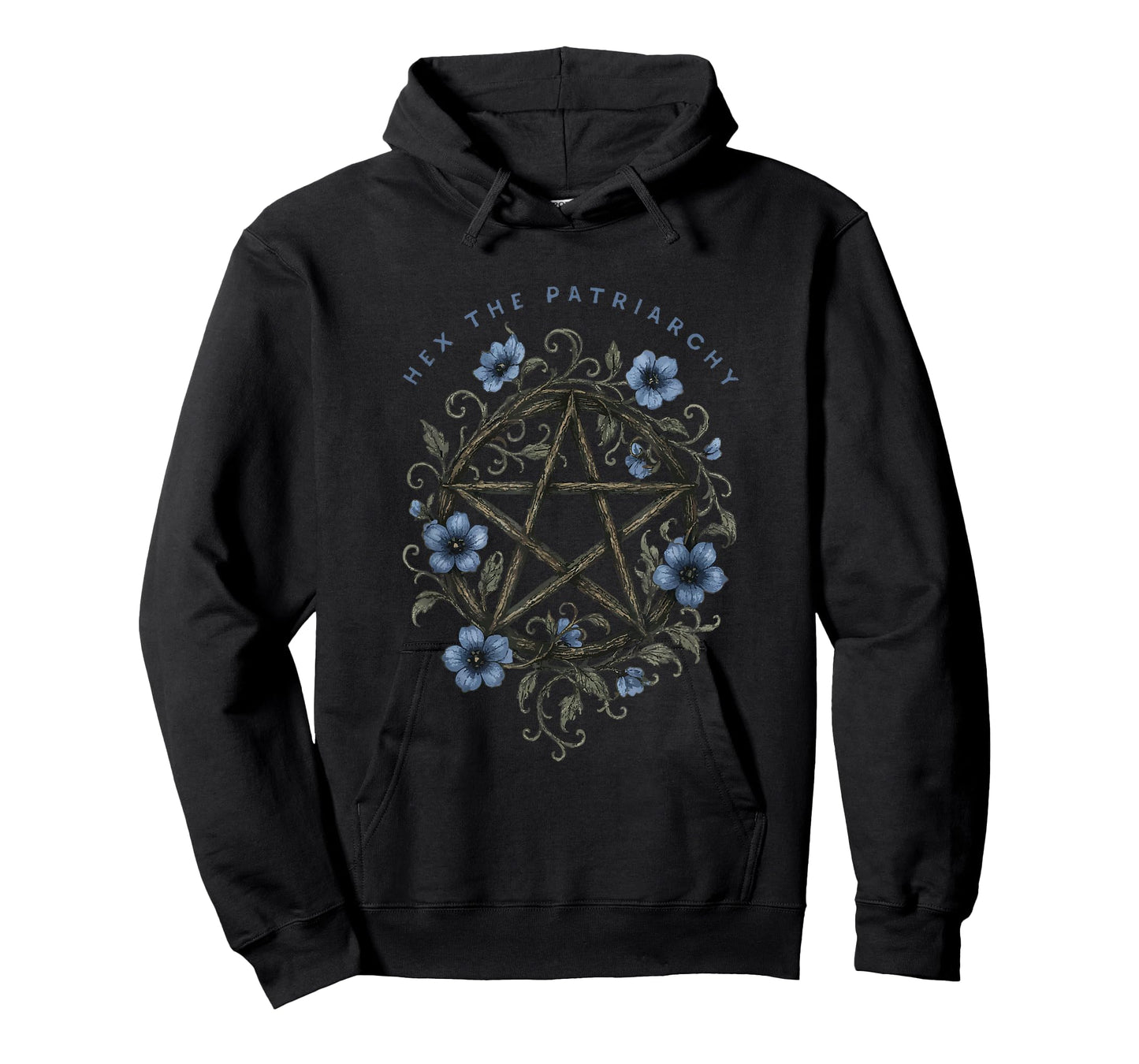 Hex The Patriarchy - Witchcore with Pentacle & Blue Flowers T-Shirt