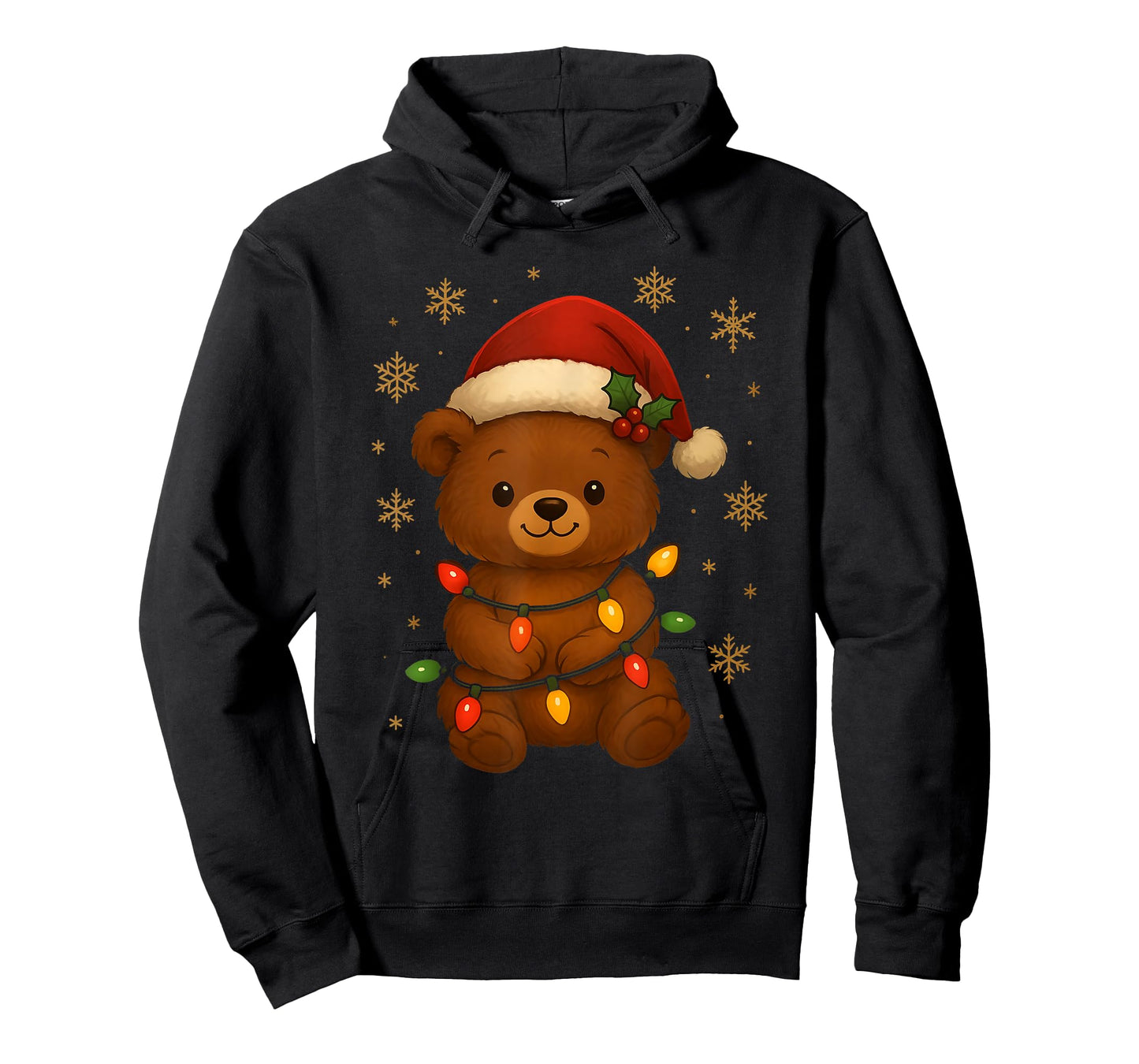Cute Teddy Bear Christmas Tree Lights Santa Hat Funny Xmas T-Shirt