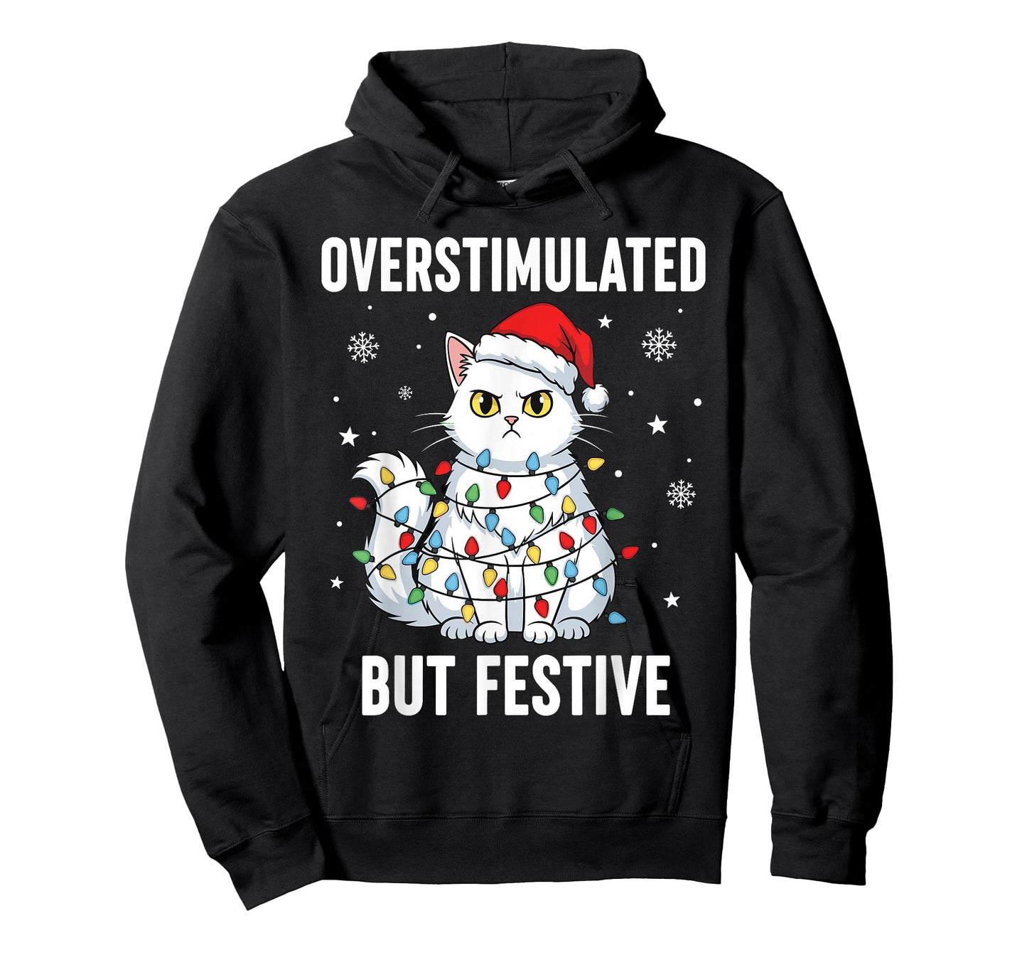 Fun Christmas Cat Shirt Women, Overstimulated But Festive T-Shirt