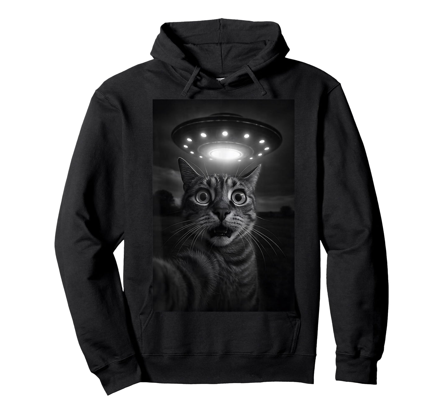 Shocked Cat Selfie Alien UFO Encounter for Teens Boys Girls T-Shirt