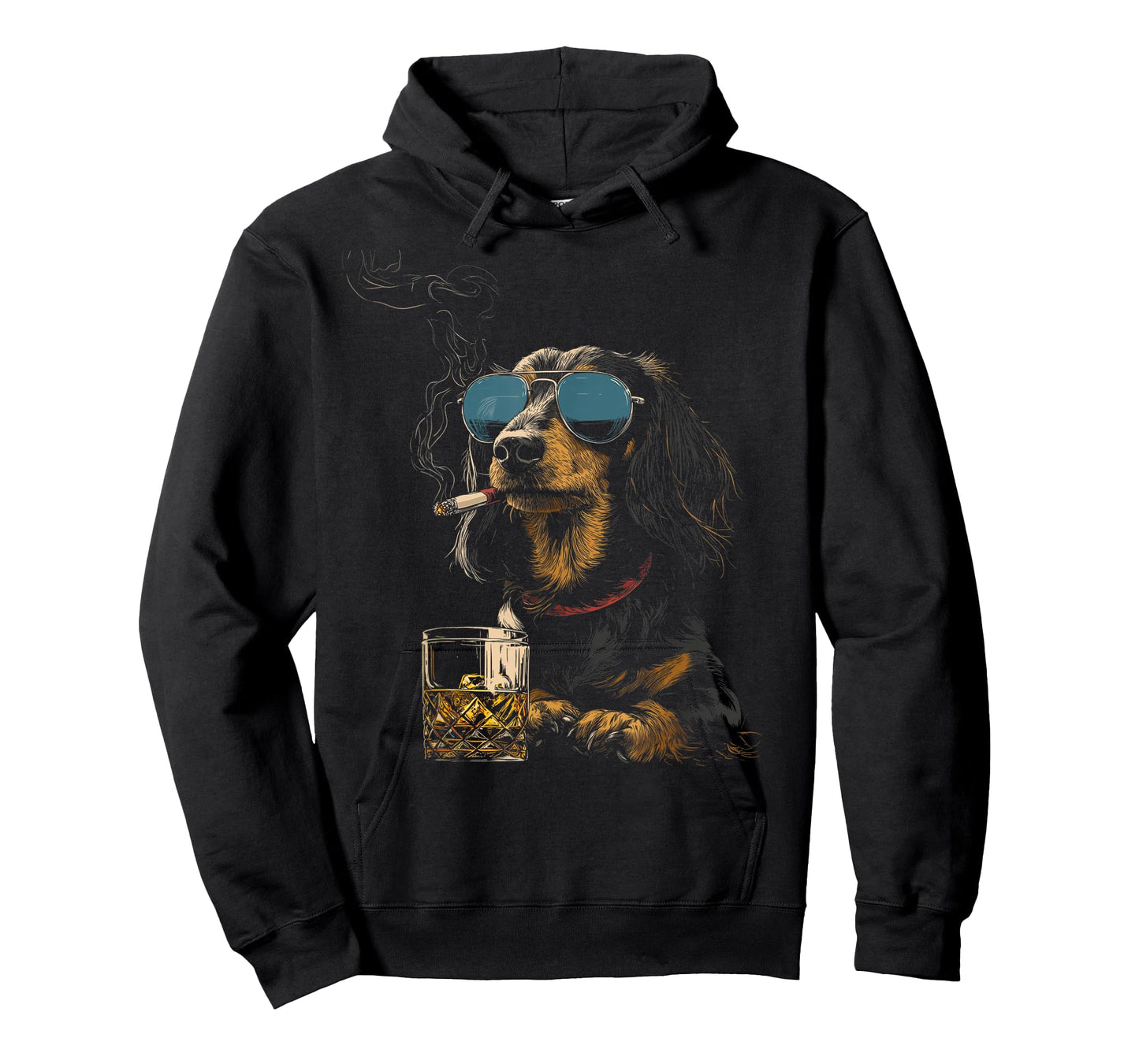 Dachshund Smoking Cigarette Whisky Lover Funny Wiener Dog T-Shirt
