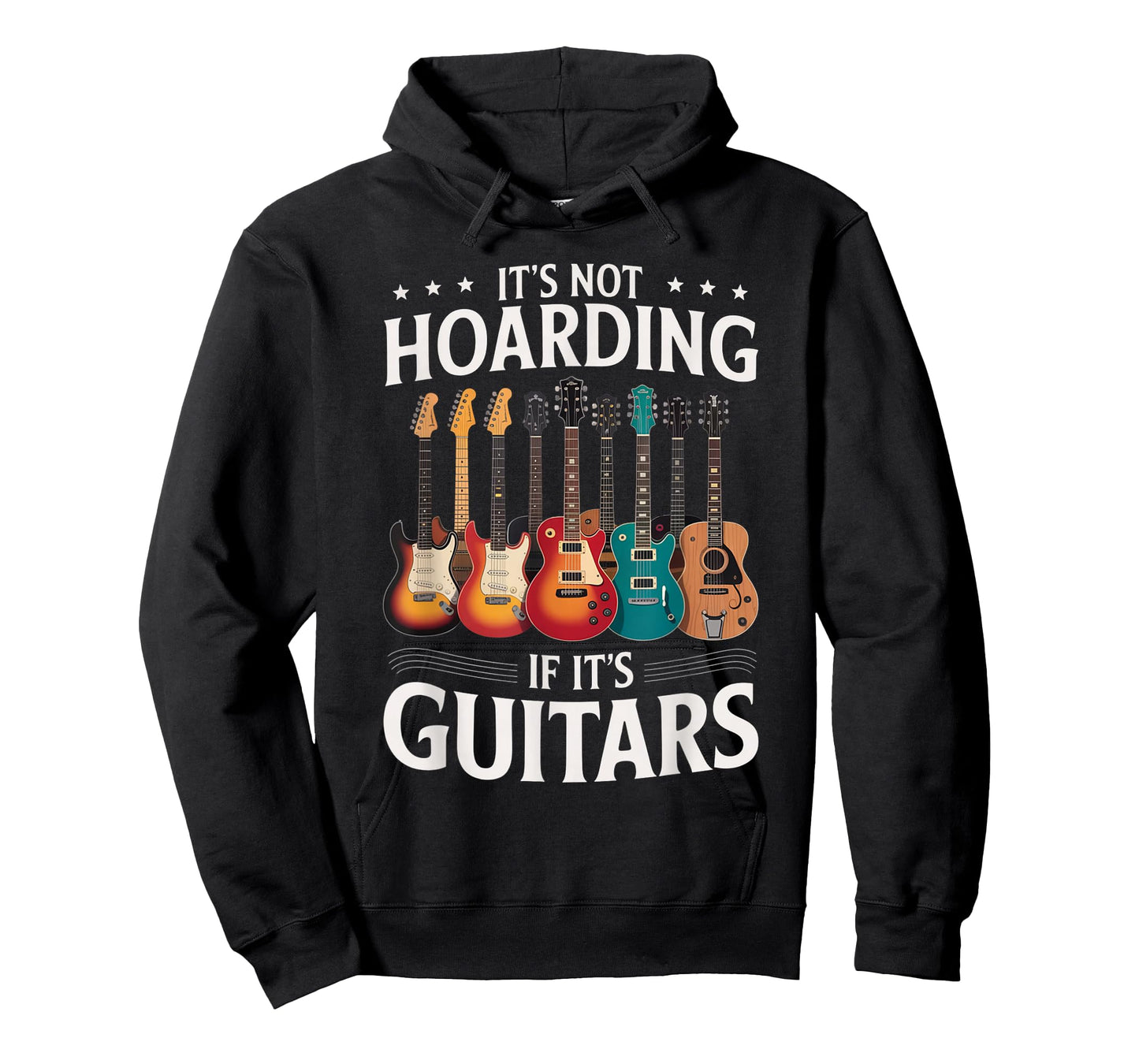 Musician Humor It’s Not Hoarding If It’s Guitars Happy Black T-Shirt