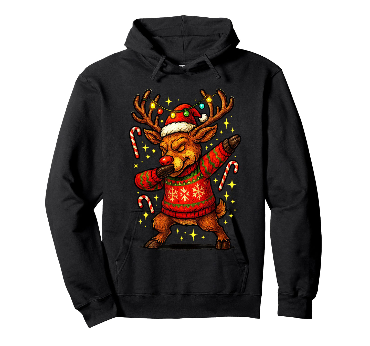 Funny Dabbing Reindeer Ugly Christmas Sweater Rudolph Lights T-Shirt