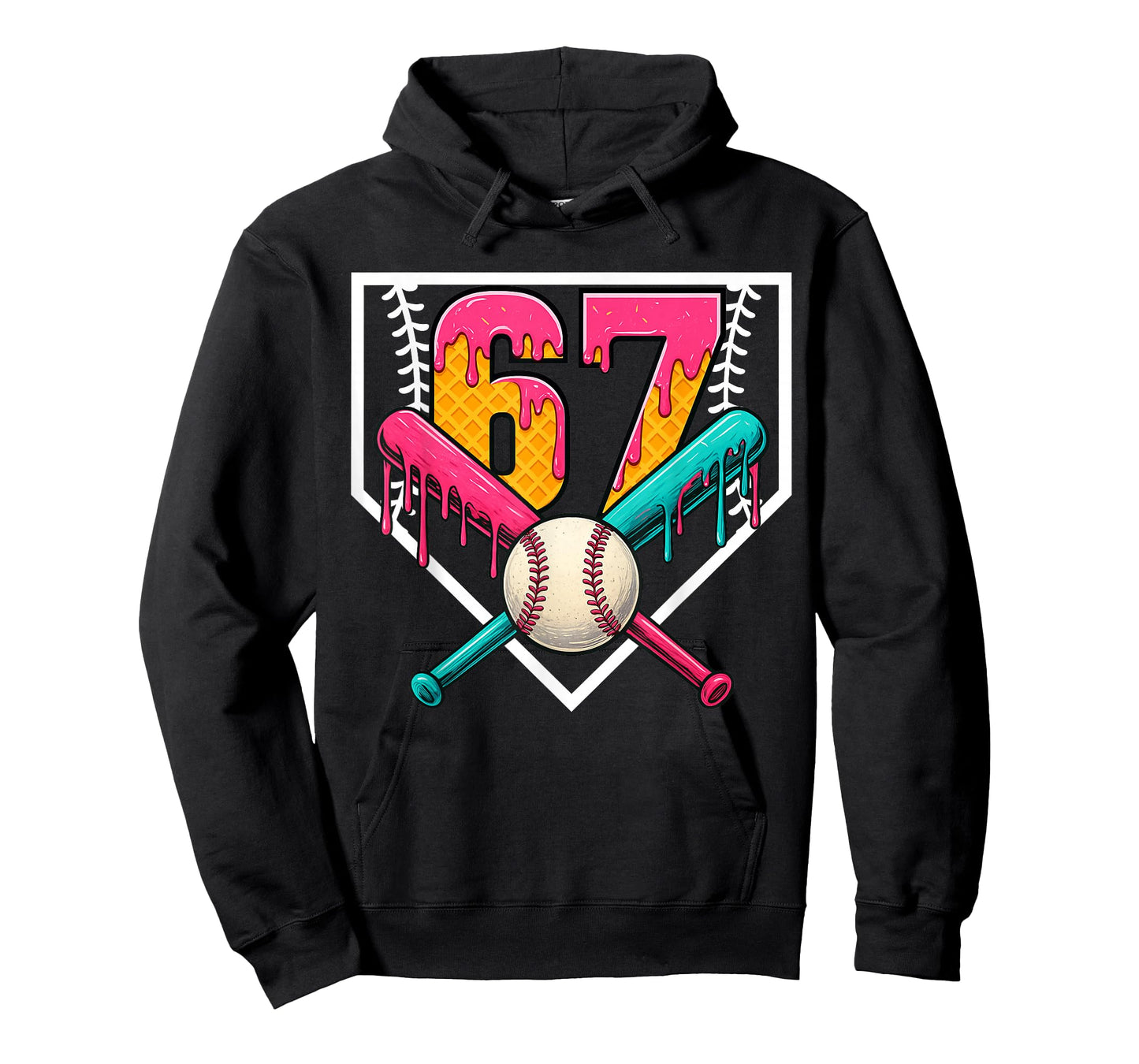 Baseball Ice Cream Drip Number 67 Player 67th Birthday T-Shirt
