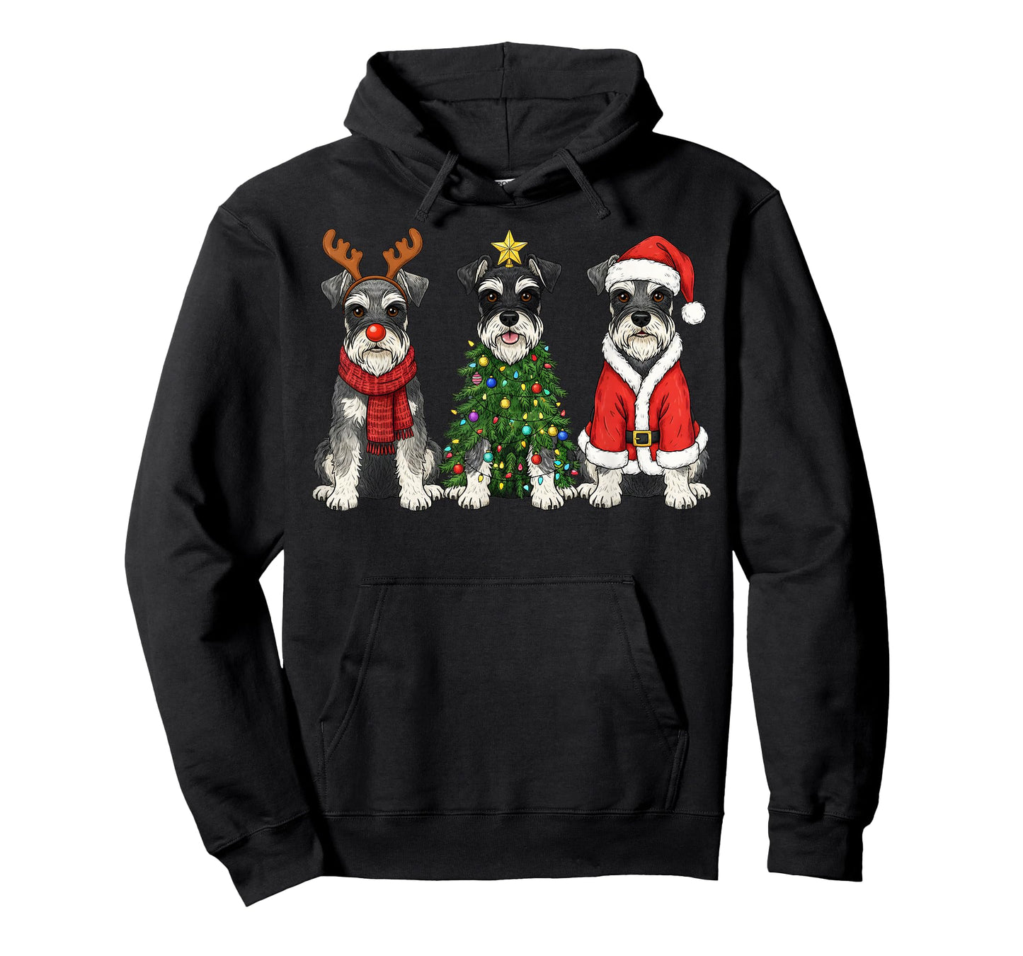 Retro Christmas Miniature Schnauzer Santa Reindeer Dog Lover T-Shirt